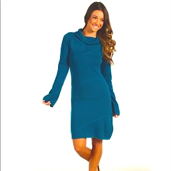 Prana Dresses & Skirts - Prana Wool Cowl Neck Women’s Dress Teal Turquoise Blue Size Small